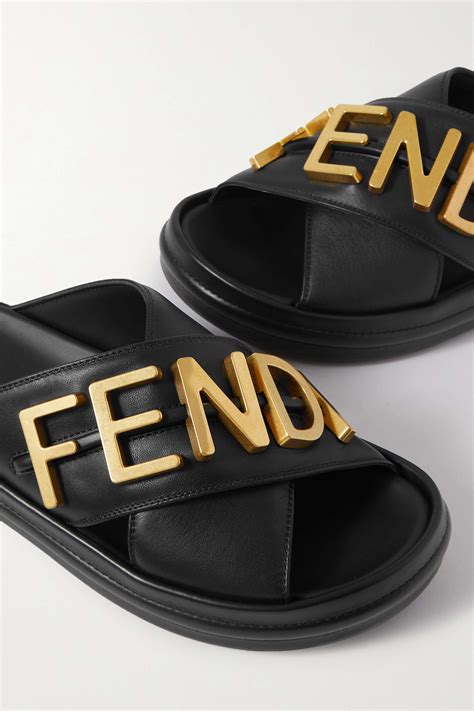 fendi black leather slides